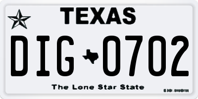 TX license plate DIG0702