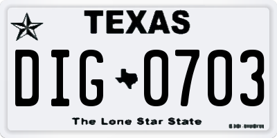 TX license plate DIG0703
