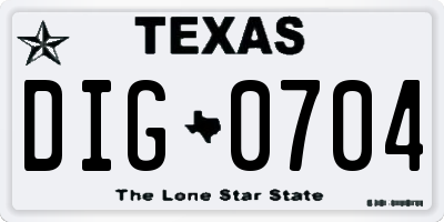 TX license plate DIG0704