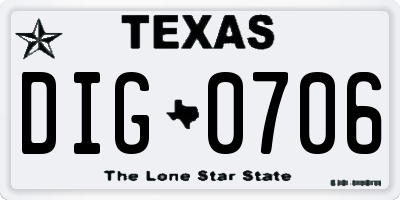 TX license plate DIG0706