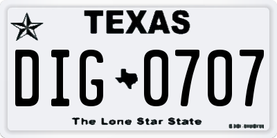 TX license plate DIG0707