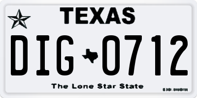 TX license plate DIG0712