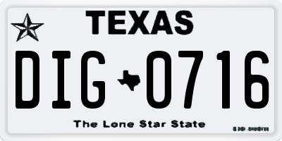 TX license plate DIG0716