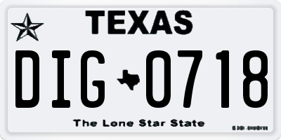 TX license plate DIG0718