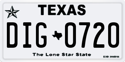 TX license plate DIG0720