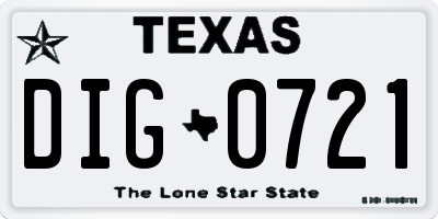 TX license plate DIG0721
