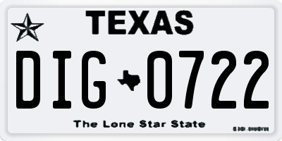 TX license plate DIG0722
