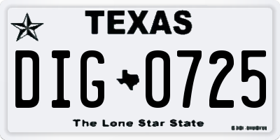 TX license plate DIG0725
