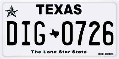 TX license plate DIG0726