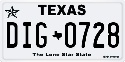 TX license plate DIG0728