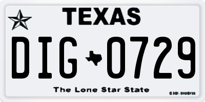 TX license plate DIG0729