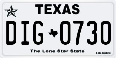 TX license plate DIG0730