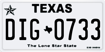 TX license plate DIG0733