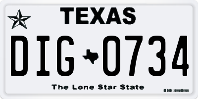 TX license plate DIG0734