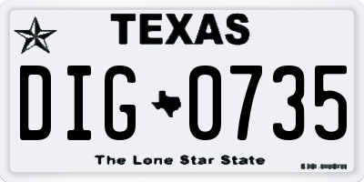 TX license plate DIG0735