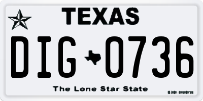 TX license plate DIG0736