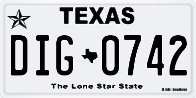 TX license plate DIG0742