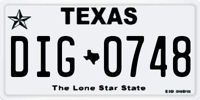 TX license plate DIG0748