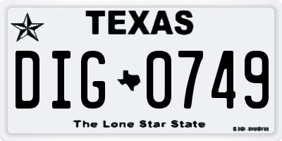 TX license plate DIG0749
