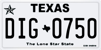 TX license plate DIG0750