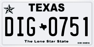 TX license plate DIG0751