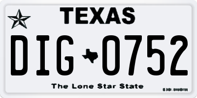 TX license plate DIG0752