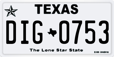 TX license plate DIG0753