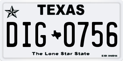 TX license plate DIG0756