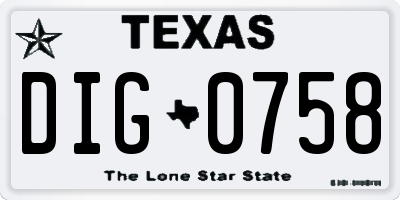 TX license plate DIG0758