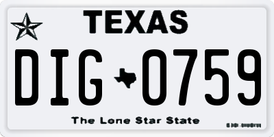 TX license plate DIG0759