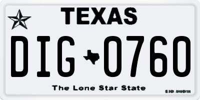 TX license plate DIG0760