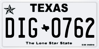 TX license plate DIG0762