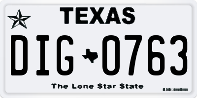 TX license plate DIG0763