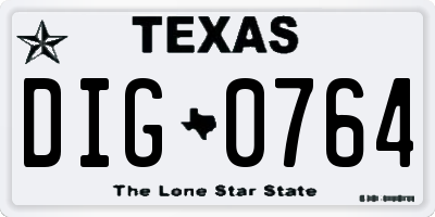 TX license plate DIG0764