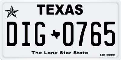 TX license plate DIG0765