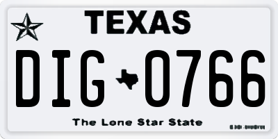 TX license plate DIG0766