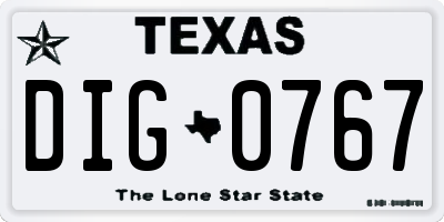 TX license plate DIG0767
