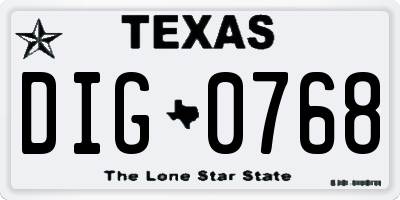TX license plate DIG0768