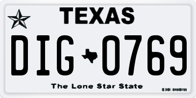 TX license plate DIG0769