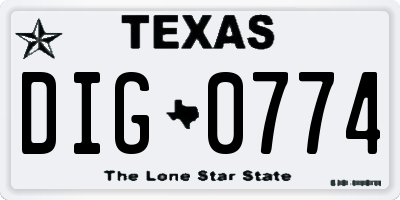 TX license plate DIG0774