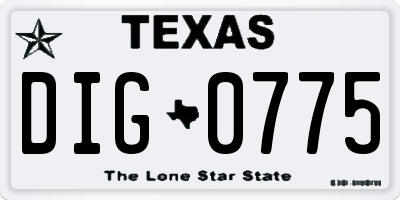 TX license plate DIG0775