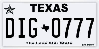 TX license plate DIG0777