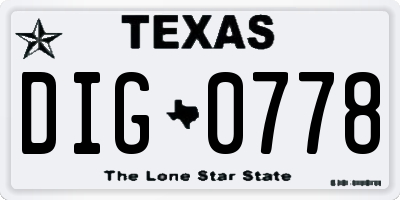 TX license plate DIG0778