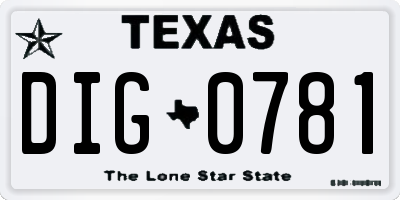 TX license plate DIG0781