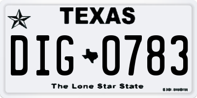 TX license plate DIG0783
