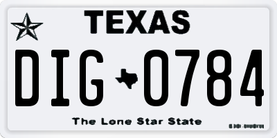 TX license plate DIG0784
