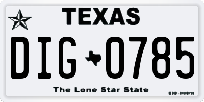 TX license plate DIG0785