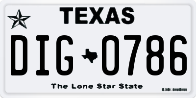 TX license plate DIG0786