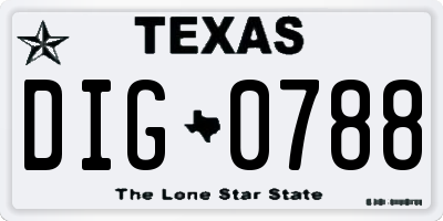 TX license plate DIG0788