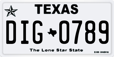 TX license plate DIG0789